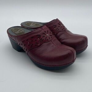 Dansko Dark Red Leather Clogs with Cut out Strap